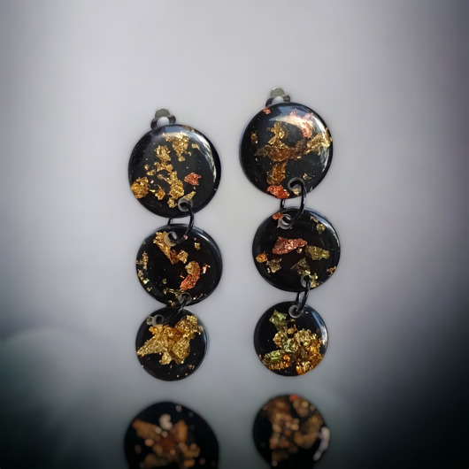 klipsy UNIKATOWE klipsy z żywicy : kolekcja METALLIC FALL