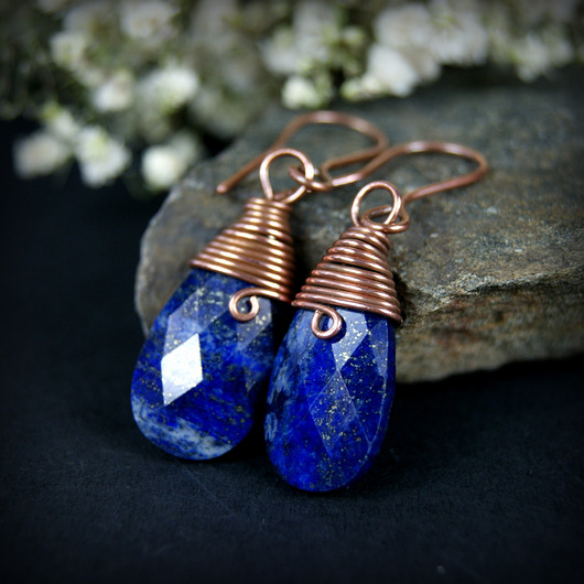 kolczyki wire wrapping Kolczyki z lapis lazuli