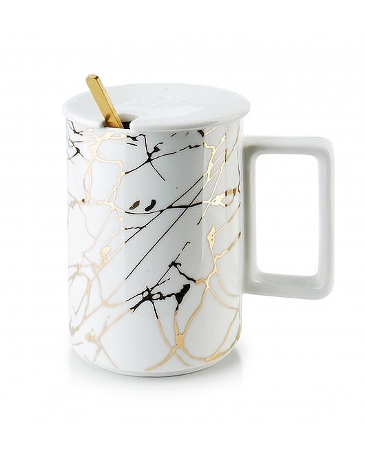 Kubek Porcelanowy Marble Gold Biały MIA home