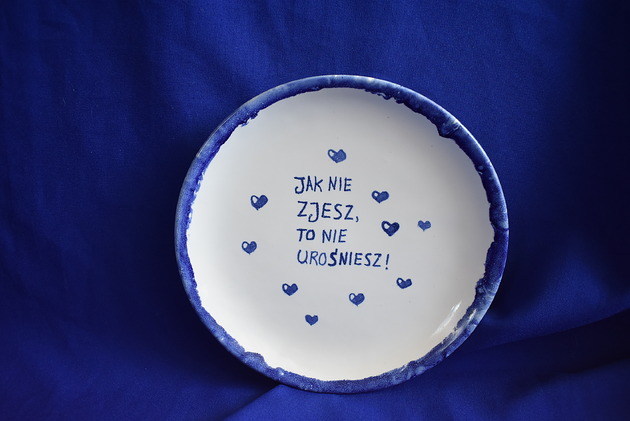 patery i talerze Talerz ceramiczny deserowy "Jak nie zjesz to nie urośniesz"