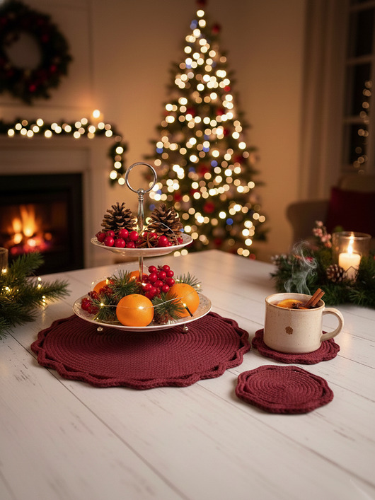 podkładki do kuchni Zestaw 3 podkładek ze sznurka Zimowe Historie na prezent