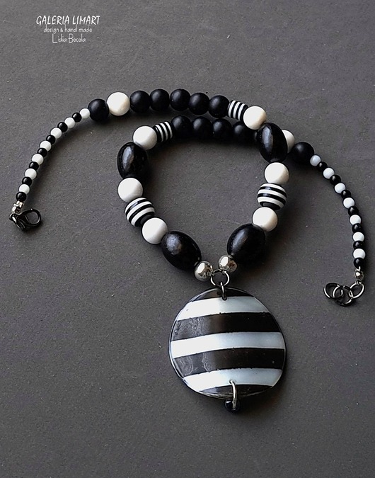 korale Czarno-biały oryginalny naszyjnik mix w stylu boho handmade prezent