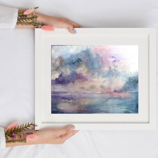 obrazy Akwarela Zachód słońca oryginalny obraz 300g 32x46 cm