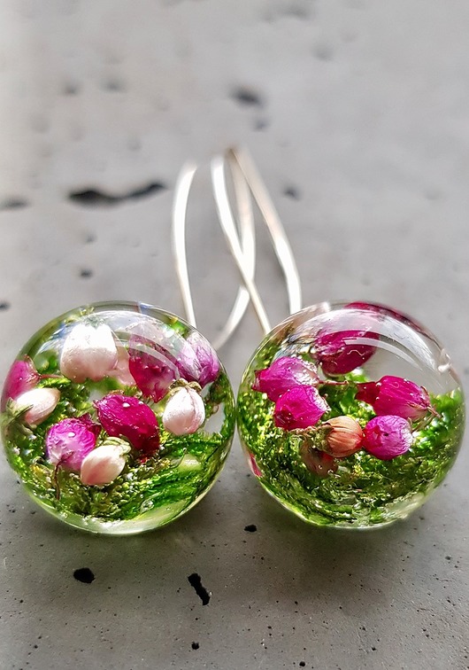 Kolczyki srebrne z mchem i wrzosem Grol Jewellery