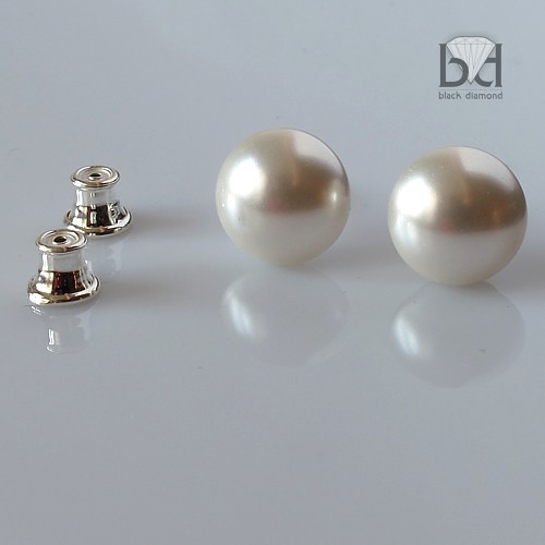 Sztyfty - perły kryształ Swarovski - białe (8 mm) Black Diamond