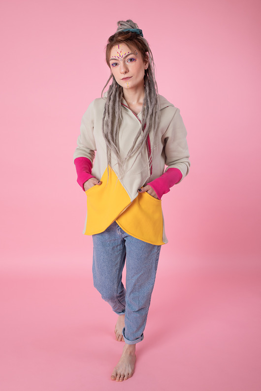 bluza z kapturem damska Bluza damska kolorowa, asymetryczna bluza bawełniana