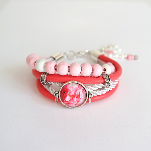 bransoletki drewniane Bransoletka - Różowe geranium - drewniane korale