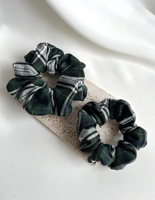 gumki do włosów Scrunchie Green Check