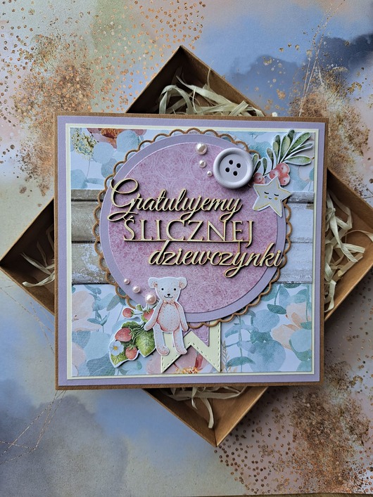 kartki scrapbooking Kartka z okazji narodzin dziewczynki (w pudełku)