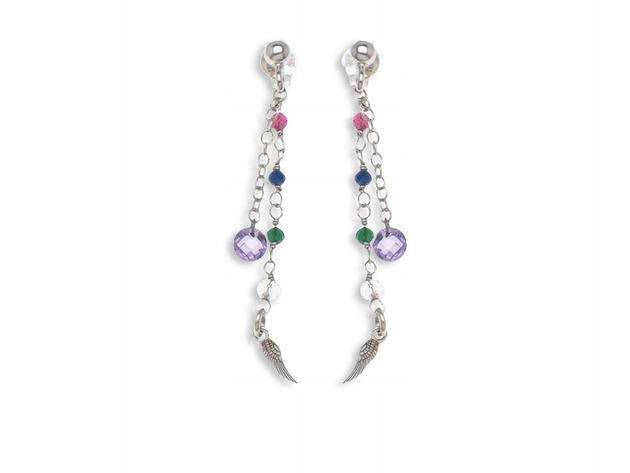 kolczyki srebrne Kolczyki srebrne 925 z cyrkoniami i skrzydełkiem wiszące