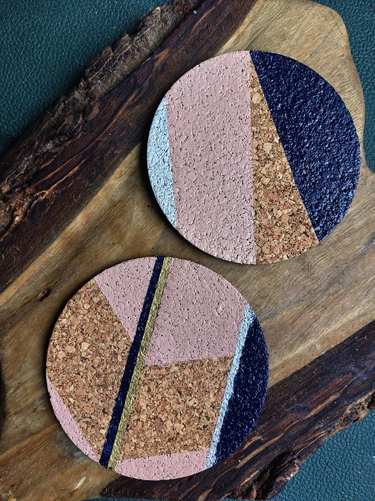 podkładki do kuchni Cork Modern NavyBlue&Pink Set of 2 Coasters