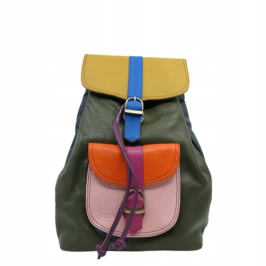 plecaki Plecak damski kolorowy skórzany regulowane szelki pojemny OLIVKA
