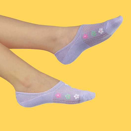 skarpetki damskie Stopki w kwiatki - Retro styl fioletowe