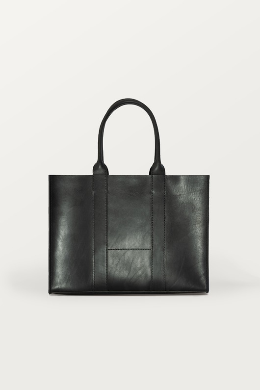 torby na ramię LARGE TOTE BAG black natural leather / DUŻA TORBA TOTE czarna