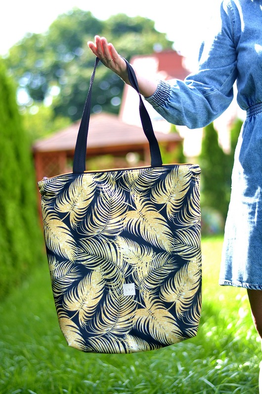 torby na ramię Torba shopper na zakupy wodoodporna shopperka złote pióra