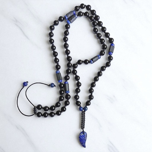 biżuteria męska WING : lapis lazuli, onyks, turmalin : supełkowany : skrzydło anioła