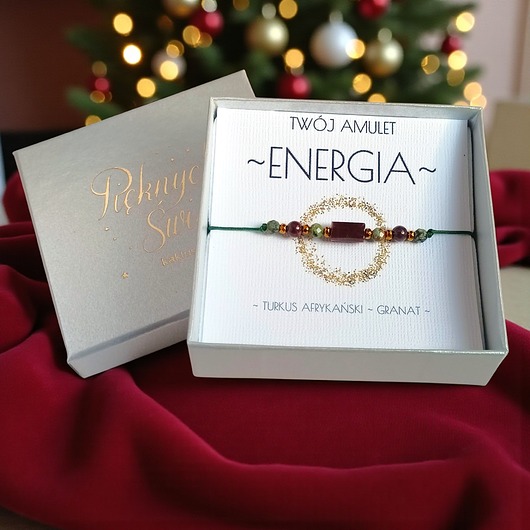bransoletki z kamieni naturalnych Amulet - ENERGIA - świąteczne pudełko - granat, turkus