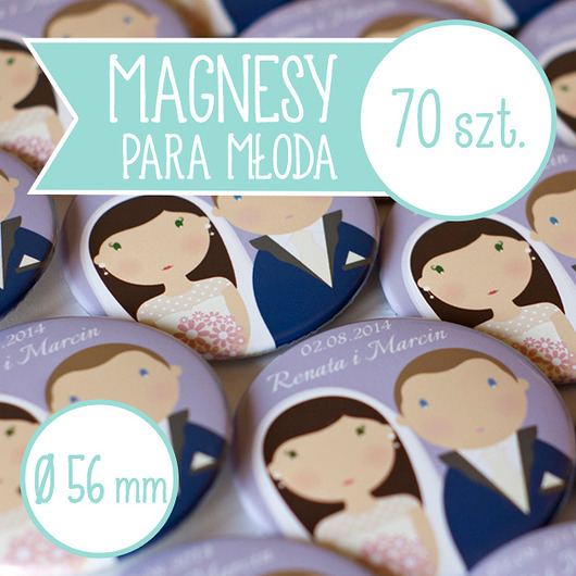 70 szt. magnesy ślubne Młoda Para 56 mm inkipinki