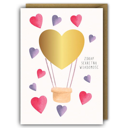 kartki okolicznościowe - wydruki Kartka Walentynkowa ze Zdrapką - Serce Balon