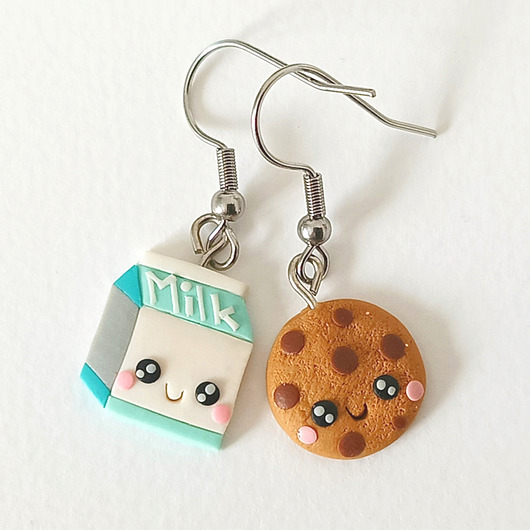 kolczyki z masy plastycznej Śmieszne Kolczyki Mleko i Ciastko