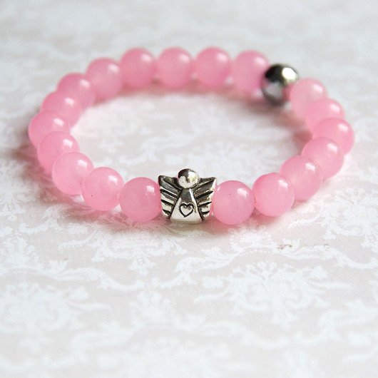 na Komunię :: aniołek & jadeit :: pink & silver kaktusia