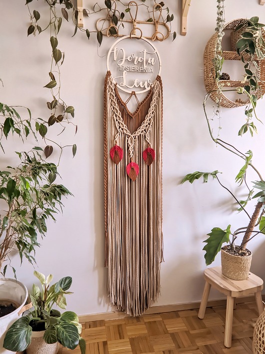 łapacze snów Długi pleciony łapacz snów makrama, duża dekoracja w stylu boho