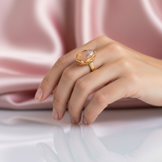 pierścionki złote Pierścionek z Różowym Kwarcem