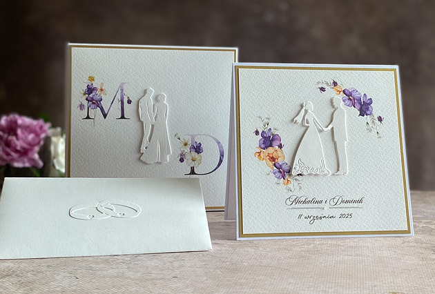 zaproszenia i kartki na ślub Kartka ślubna w pudełku z inicjałami Młodej Pary, WA 63F