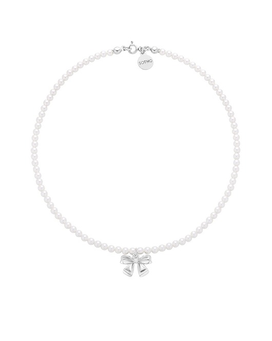 srebrne naszyjniki Srebrny naszyjnik z białych pereł SWAROVSKI CRYSTAL z kokardką
