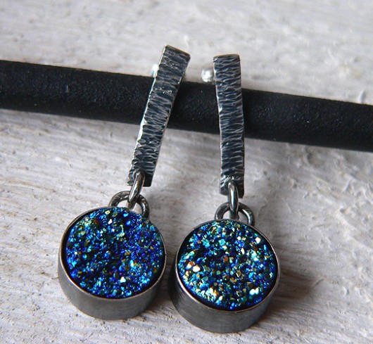 kolczyki wire wrapping -agat druzy-