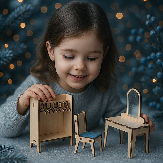 klocki i zabawki drewniane JADALNIA do domku dla lalek, skala 1:12