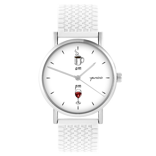 zegarki damskie Zegarek - Kawa i wino - silikonowy, biały