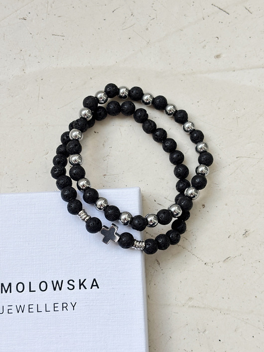 biżuteria męska Zestaw męskich bransoletek Lawa i Hematyt