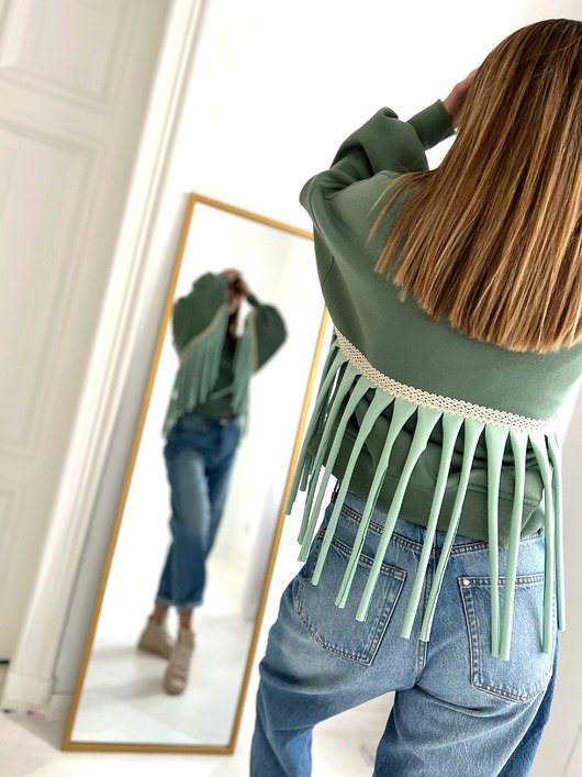 bluza bez kaptura damska Spring Affair / bawełniana bluza boho z frędzlami