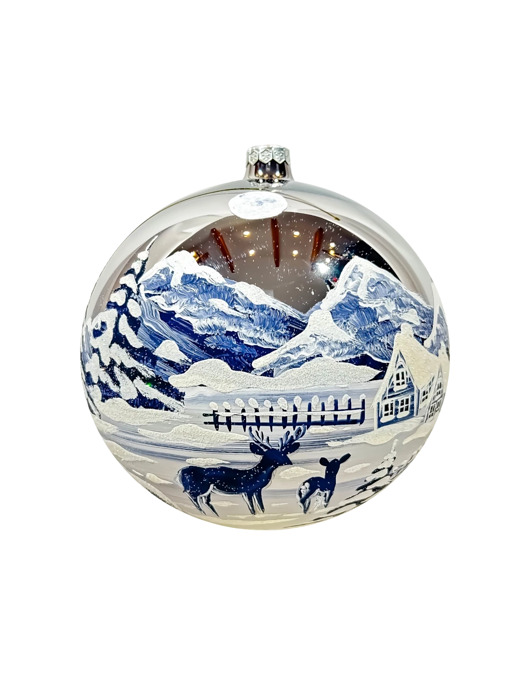 ozdoby choinkowe Bombka choinkowa: Bombka Duża Zimowy Krajobraz w górach: srebrny