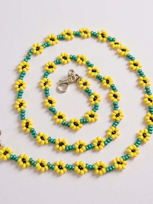 chokery Naszyjnik z koralików słoneczniki boho  ręcznie robiony kwiatowy choker
