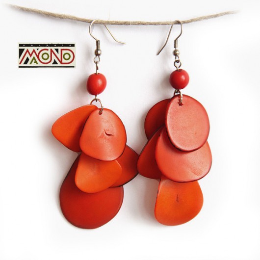 kolczyki z miedzi Pomarańczowe kolczyki z tagua (m042)
