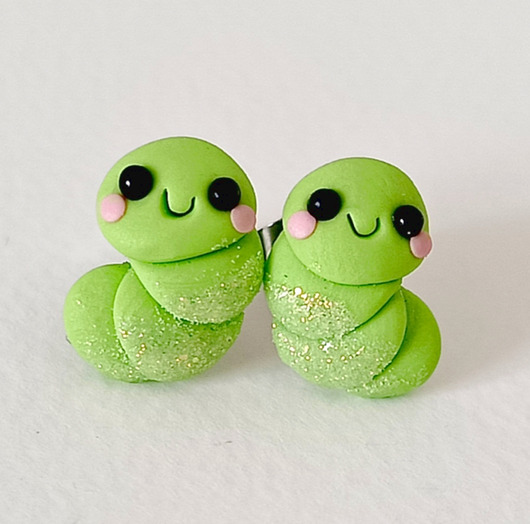 kolczyki z masy plastycznej Zielone Kolczyki Gąsienice