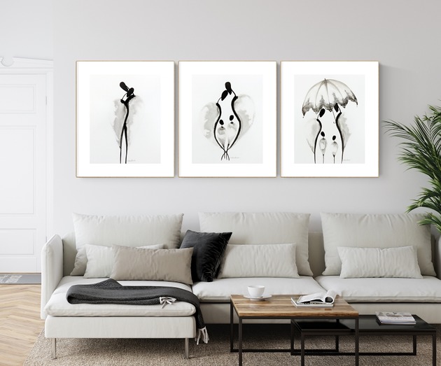 Zestaw 3 obrazów  malowanych ręcznie 40 x 50 cm MiniMalArt
