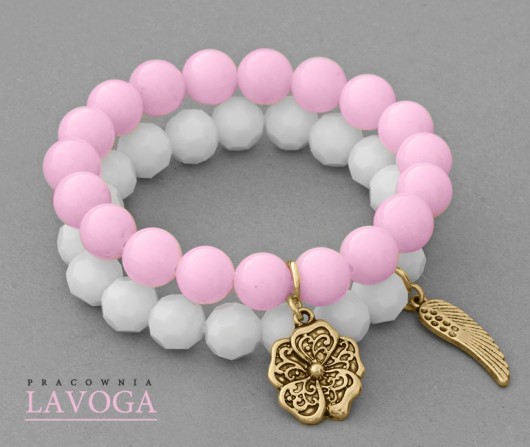 Pink jade & white crystal set. Lavoga