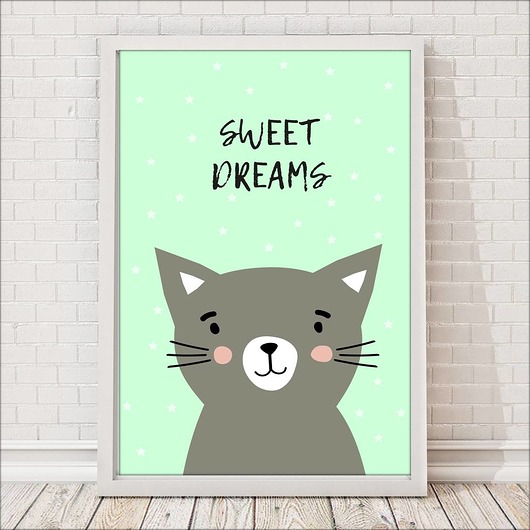 obrazy i plakaty do pokoju dziecięcego Kotek Sweet dreams - mięta/róż