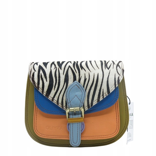 torby na ramię Torebka listonoszka damska skórzana pasek klapka wzór oryginalna OLIVKA