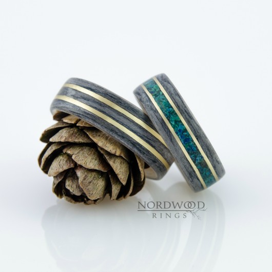 Komplet obrączek GREY OAK, BRAAS & CHRISOCOLLA nordwoodrings