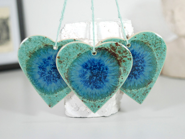 ozdoby choinkowe Turkusowe serce - wisząca ozdoba ceramiczna