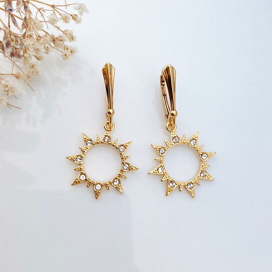 kolczyki pozłacane Eleganckie Kolczyki , złote słońca Art deco