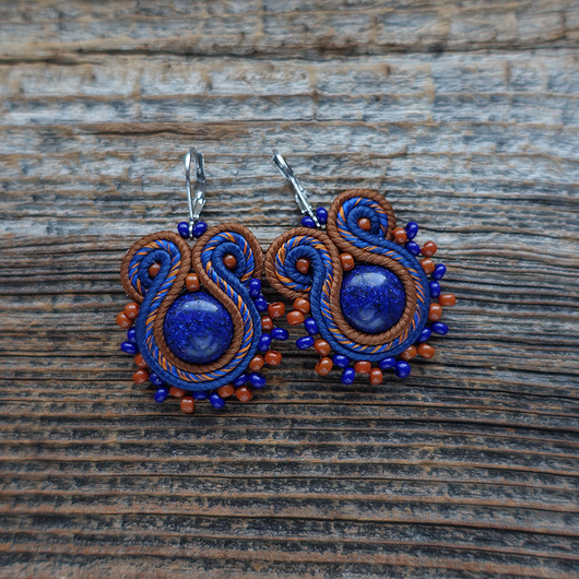 kolczyki soutache Małe kolczyki sutasz z lapis lazuli