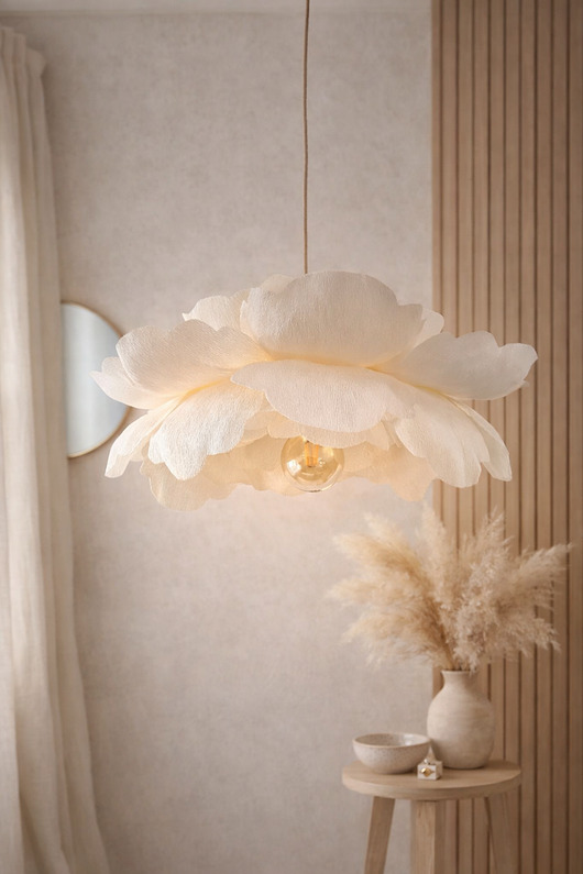 lampy wiszące Delikatna lampa wisząca -kremowy kwiat PEONIA 70cm