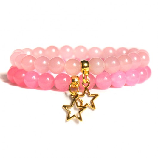 KOMPLET jadeit różowy PASTEL PINK & star kaktusia