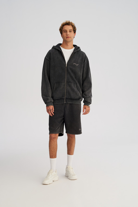 spodnie męskie Szorty męskie z efektem lekkiego sprania grafitowe