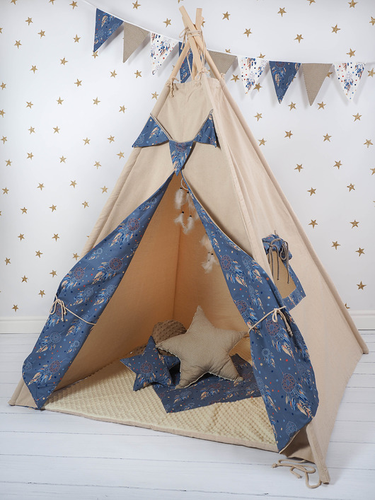 namioty i tipi dla dzieci Namiot tipi teepee z poduszkami i girlandą
